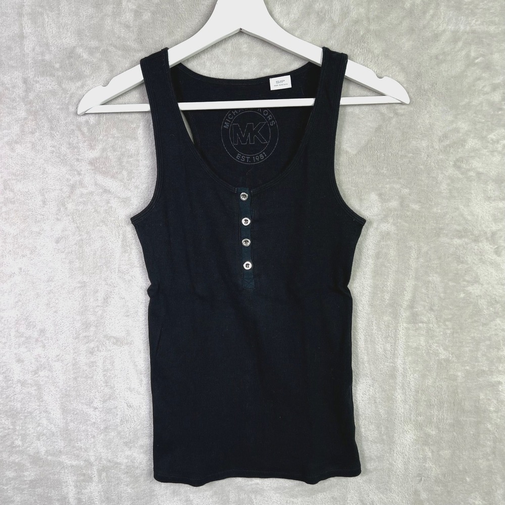 Michael Kors Black Ribbed Henley Tank Top Small Racerback Y2K 90's